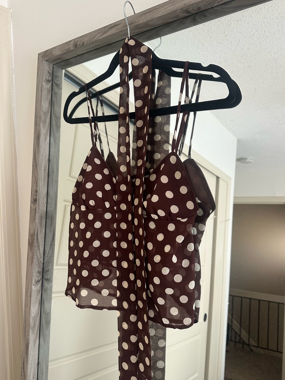 Cider Brown Polka Dot Sheer Camisole with Scarf